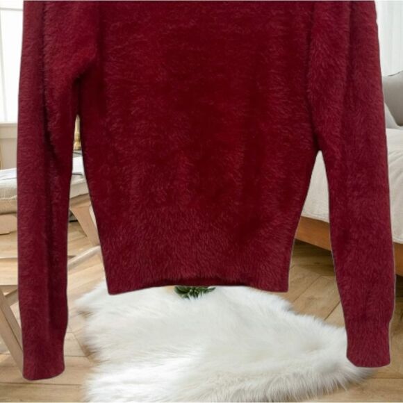 ASTR THE LABEL SQUARE NECK BURGUNDY WINE OX BLOOD FUZZY EYELASH SWEATER XL - Picture 11 of 16